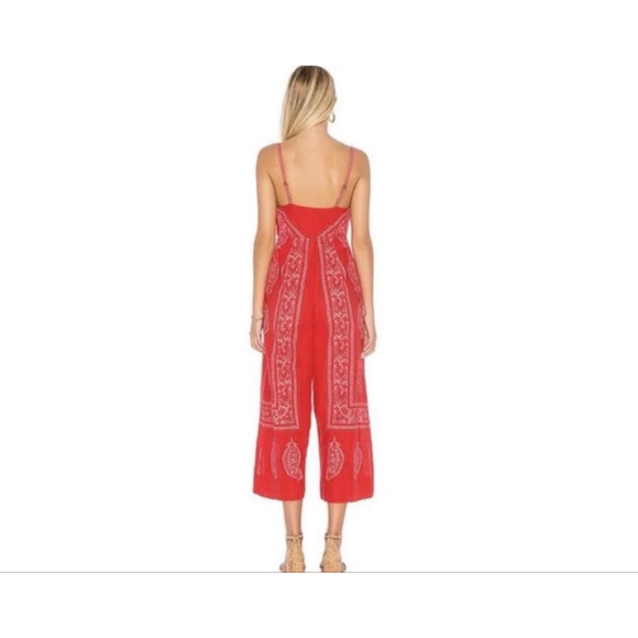 Free People Feel The Sun Red Bandana Jumpsuit NWT Sz 10 Boho Paisley Prairie - Picture 2 of 10